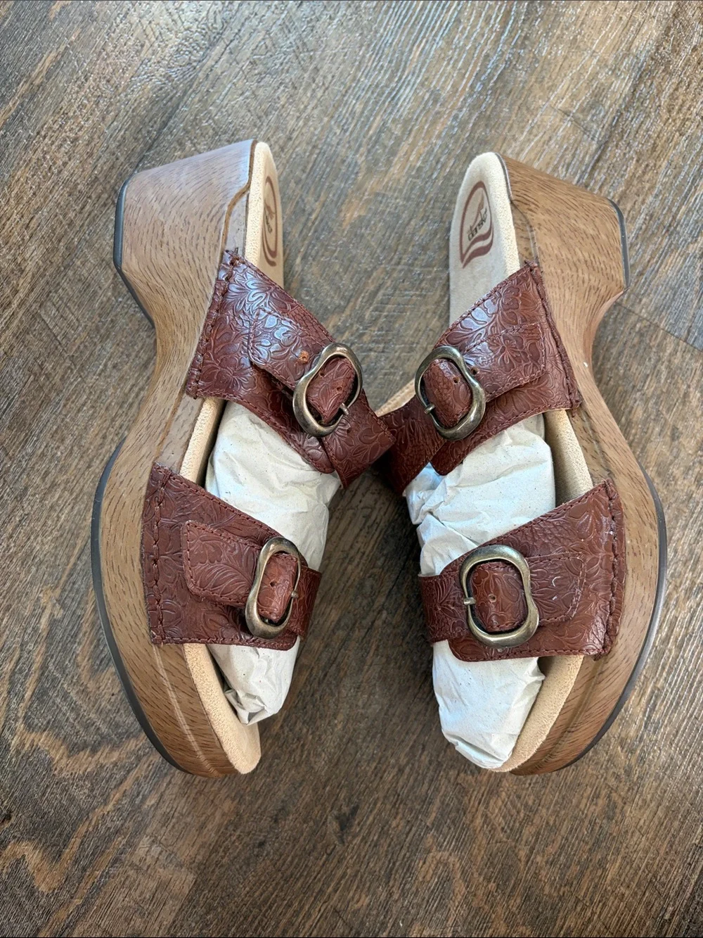 Dansko Sofie Slide Sandal, Double strap, Embossed Brown Size 40 (9.5-10)